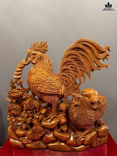 Tượng Gia Đình Gà Toàn Gia Phúc Gỗ Ngọc Am Cao 65 Ngang 64 Sâu 28 (cm)