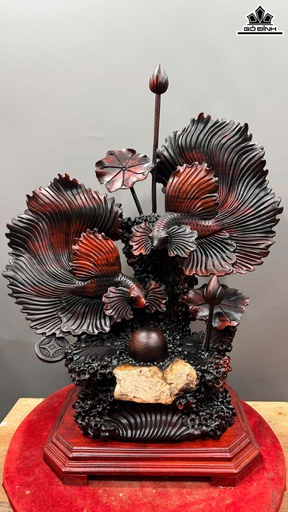 Tượng Song Ngư Chầu Ngọc Gỗ Trắc Cao 81 Ngang 66 Sâu 28 (cm) - Kỷ Cao 7 (cm)