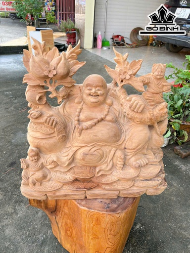 Tượng Phật Di Lặc Nhị Phúc Gỗ Ngọc Am Cao 50 Ngang 51 Sâu 26 (cm)