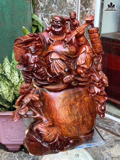 Tượng Phật Di Lặc Tam Phúc Gỗ Cẩm Cao 50 Ngang 45 Sâu 30 (cm)