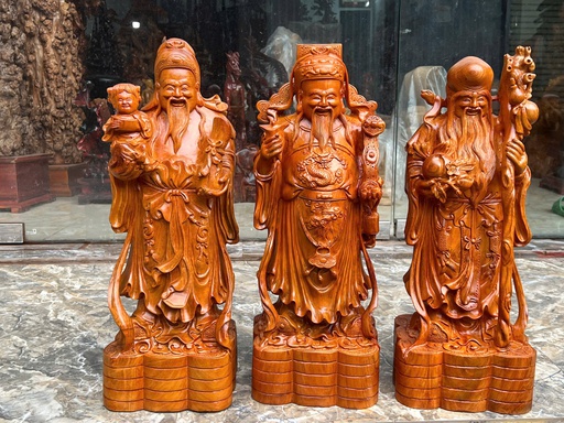Tượng Phúc Lộc Thọ (Tam Đa) Gỗ Hương Cao 50 Ngang 20 Sâu 17 (cm)