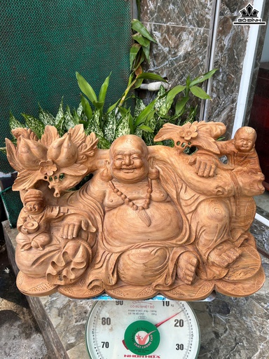 Tượng Phật Di Lặc Nhị Phúc Gỗ Ngọc Am Cao 30 Ngang 55 Sâu 25 (cm)