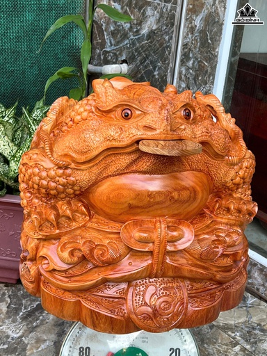 Tượng Cóc Ngậm Tiền Gỗ Hương Cao 40 Ngang 47 Sâu 47 (cm)