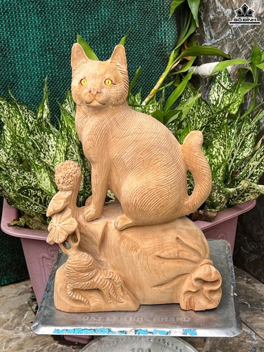 Tượng Mèo Gỗ Ngọc Am Cao 42 Ngang 28 Sâu 18 (cm)