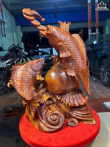Tượng Song Ngư Mẫu Tử Gỗ Hương Cao 70 Ngang 55 Sâu 30 (cm)