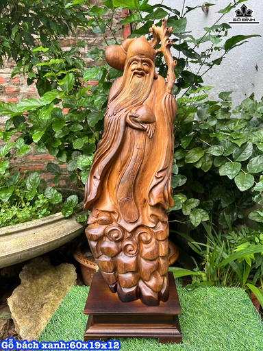 Tượng Ông Thọ Gỗ Bách Xanh Cao 60 Ngang 19 Sâu 12 (cm)