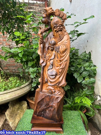 Tượng Ông Thọ Gỗ Bách Xanh Cao 79 Ngang 23 Sâu 17 (cm)