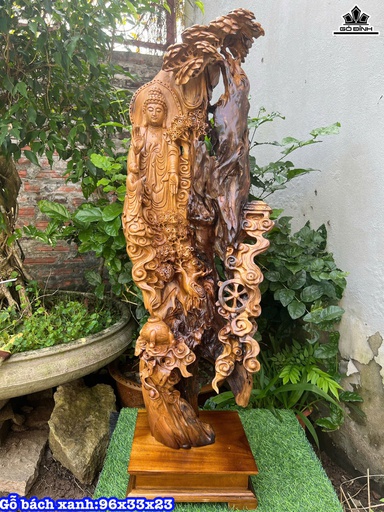 Tượng Nhất Tâm Bái Phật Gỗ Bách Xanh Cao 96 Ngang 33 Sâu 23 (cm)