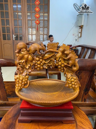 Giỏ Đựng Trái Cây Gỗ Cẩm Vàng Cao 36 Ngang 43 Sâu 29 (cm)