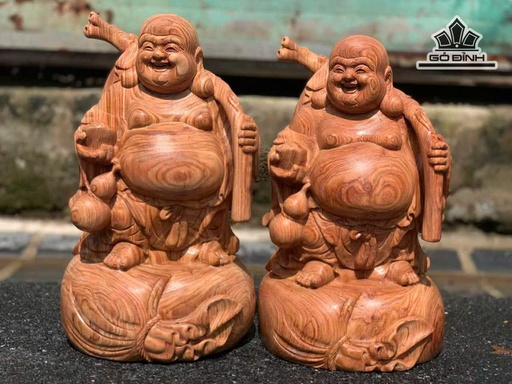 Tượng Phật Di Lặc Cầm Hồ Lô Gỗ Hương Cao 50 Ngang 30 Sâu 28 (cm)