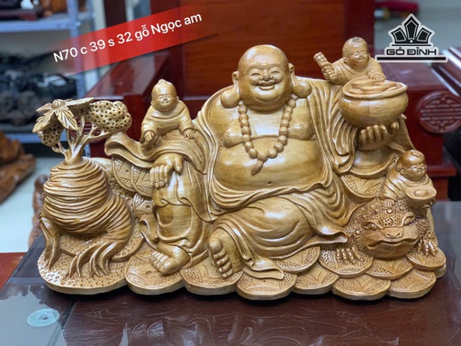 Tượng Phật Di Lặc Tam Phúc Gỗ Ngọc Am Cao 39 Ngang 70 Sâu 32 (cm)