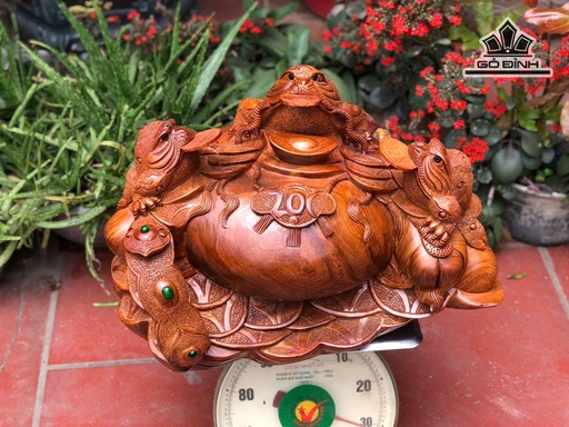 Tượng Tam Cóc Trấn Chum Tiền Gỗ Hương Cao 35 Ngang 56 Sâu 45 (cm)
