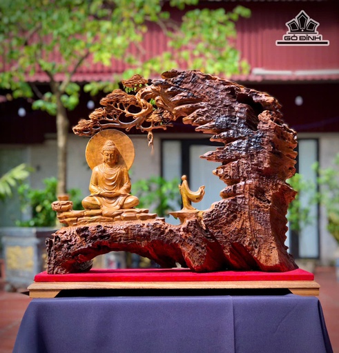 Tượng Nhất Tâm Bái Phật Gỗ Dổi Việt Cao 48 Ngang 60 Sâu 16 (cm)