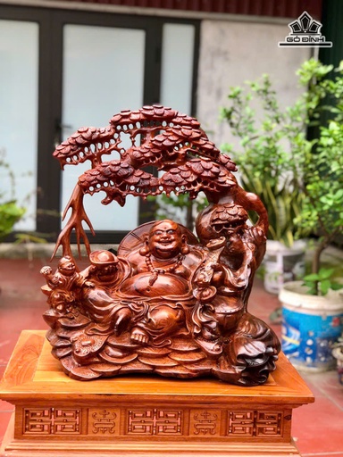 Tượng Phật Di Lặc Nhất Phúc Ngồi Tùng Gỗ Cẩm Cao 58 Ngang 50 Sâu 30 (cm)