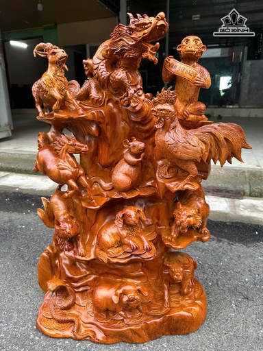 Tượng 12 Con Giáp Gỗ Hương Cao 70 Ngang 50 Sâu 25 (cm)