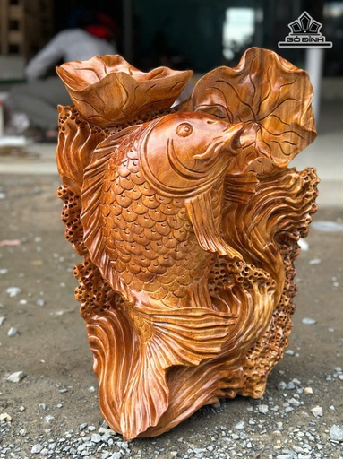 Tượng Con Cá Gỗ Ngọc Am Cao 50 Ngang 38 Sâu 22 (cm)