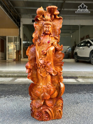 Tượng Phật Bà Quan Âm Gỗ Hương Cao 70 Ngang 23 Sâu 18 (cm)