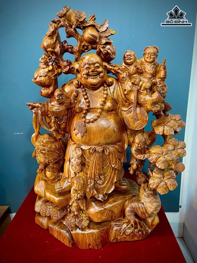 Tượng Phật Di Lặc Ngũ Phúc Gỗ Hương Cao 86 Ngang 66 Sâu 30 (cm)
