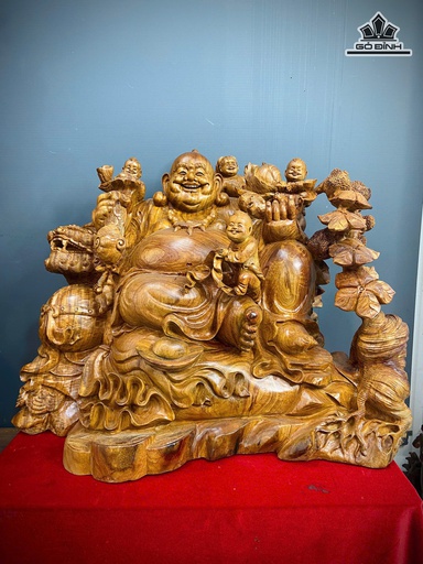 Tượng Phật Di Lặc Tam Phúc Gỗ Hương Cao 58 Ngang 78 Sâu 60 (cm)