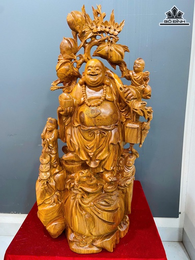 Tượng Phật Di Lặc Tam Phúc Gỗ Hương Cao 102 Ngang 58 Sâu 20 (cm)