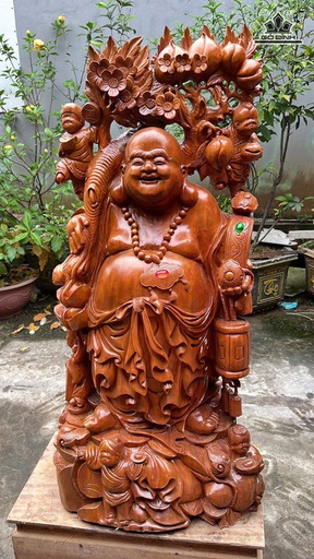 Tượng Phật Di Lặc Ngũ Phúc Gỗ Ngọc Am Cao 118 Ngang 55 Sâu 32 (cm)