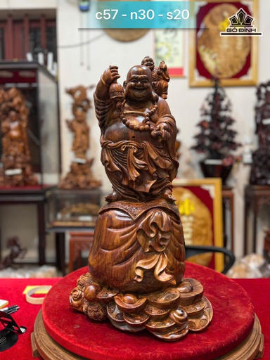 Tượng Phật Di Lặc Đứng Bao Tiền Gỗ Sưa Cao 57 Ngang 30 Sâu 20 (cm)