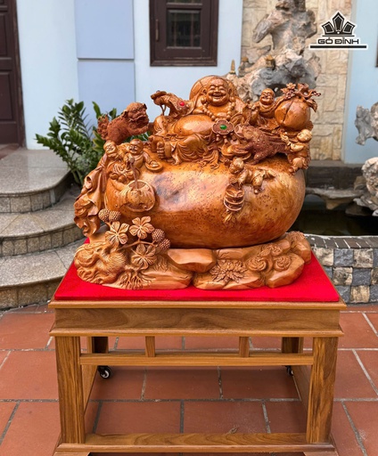 Tượng Phật Di Lặc Ngũ Phúc Gỗ Nu Ngọc Am Cao 64 Ngang 82 Sâu 45 (cm)