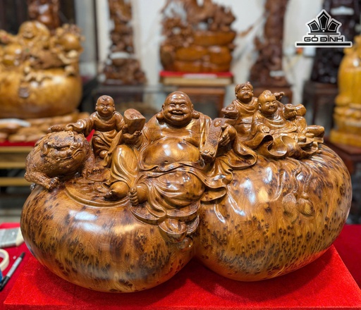 Tượng Phật Di Lặc Tam Phúc Gỗ Nu Ngọc Am Cao 42 Ngang 65 Sâu 33 (cm)