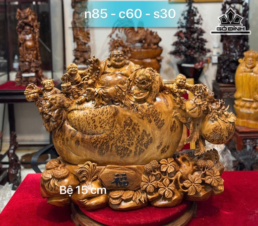 Tượng Phật Di Lặc Tam Phúc Gỗ Nu Ngọc Am Cao 60 Ngang 85 Sâu 30 (cm)