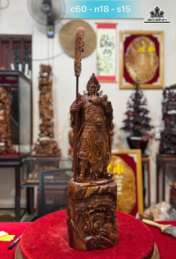 Tượng Quan Công Gỗ Sưa Cao 60 Ngang 18 Sâu 15 (cm)