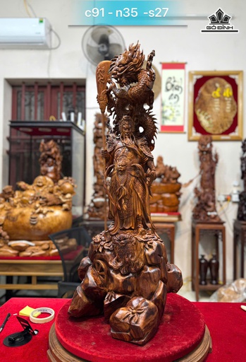 Tượng Quan Công Gỗ Sưa Cao 91 Ngang 35 Sâu 27 (cm)