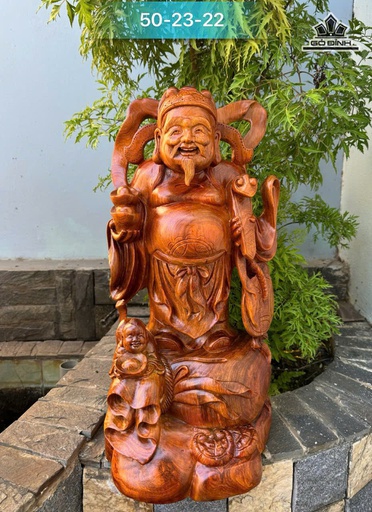 Tượng Thần Tài Gỗ Hương Cao 50 Ngang 23 Sâu 22 (cm)