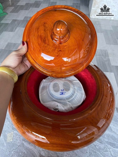 Bình Ủ Trà Gỗ Gõ Đỏ ( Cà Te) Cao 36 Đường Kính 38,5 (cm) - 2,5 Lít