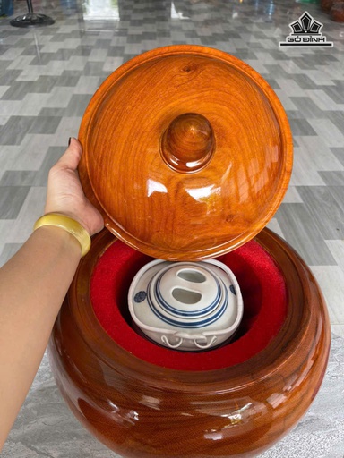 Bình Ủ Trà Gỗ Gõ Đỏ ( Cà Te) Cao 40 Đường Kính 37 (cm) - 2,5 Lít