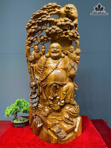 Tượng Phật Di Lặc Song Phúc Gỗ Ngọc Am Cao 99 Ngang 44 Sâu 28 (cm)