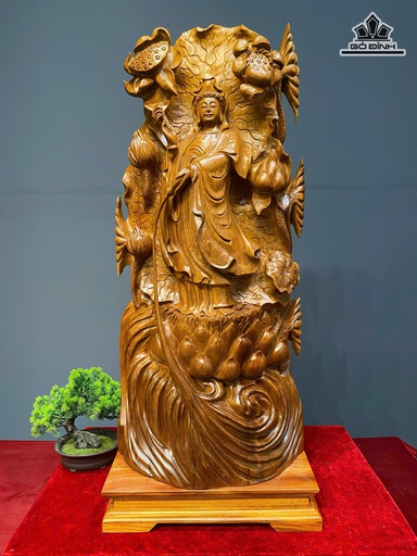 Tượng Phật Bà Quan Âm Gỗ Ngọc Am Cao Cả Kỷ 96 Ngang 40 Sâu 25 (cm) - Kỷ Cao 8