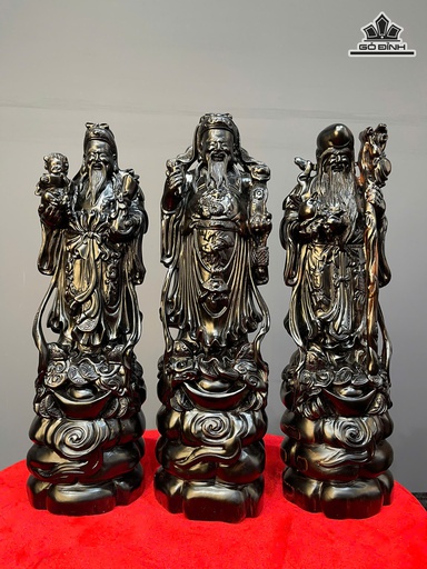 Tượng Phúc Lộc Thọ (Tam Đa) Gỗ Mun Sừng Cao 44 Ngang 12 Sâu 12 (cm)