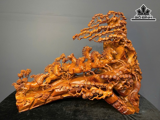 Tượng Bát Mã Gỗ Hương Cao 79 Ngang 105 Sâu 40 (cm)