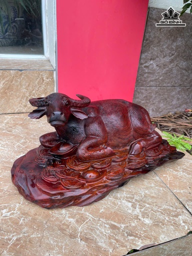 Tượng Trâu Gỗ Trắc Cao 20 Ngang 42 Sâu 20 (cm)