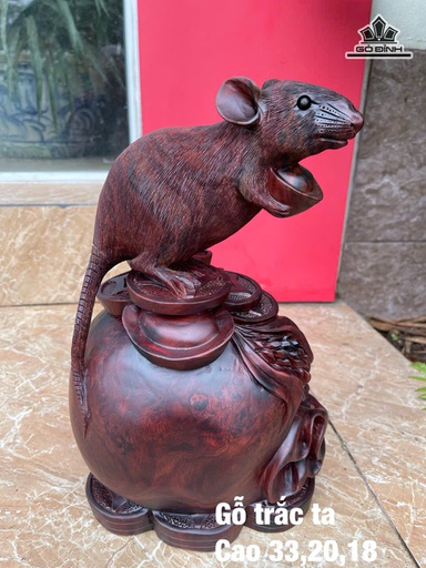 Tượng Chuột Phong Thủy Gỗ Trắc Cao 33 Ngang 20 Sâu 18 (cm)