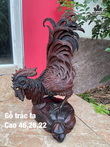 Tượng Gà Trống Gỗ Trắc Cao 46 Ngang 26 Sâu 22 (cm)