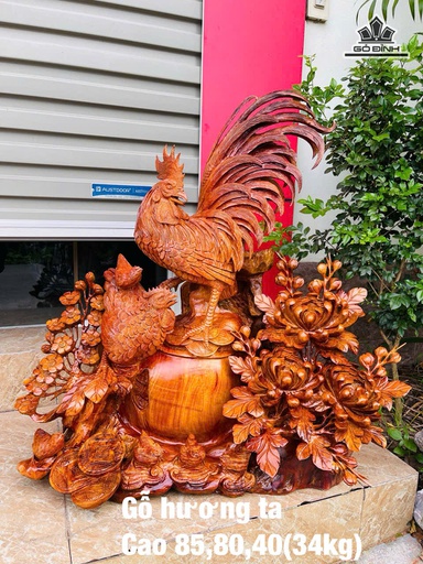 Tượng Gia Đình Gà Gỗ Hương Cao 85 Ngang 80 Sâu 40 (cm)