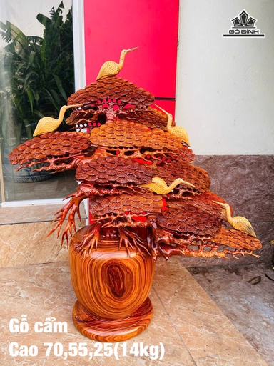 Bình Tùng Hạc Gỗ Cẩm Cao 70 Ngang 55 Sâu 25 (cm) - 14kg