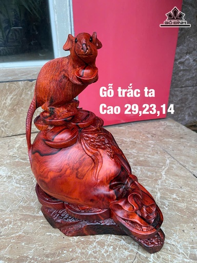 Tượng Chuột Phong Thủy Gỗ Trắc Cao 29 Ngang 23 Sâu 14 (cm)