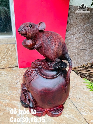 Tượng Chuột Phong Thủy Gỗ Trắc Cao 30 Ngang 18 Sâu 15 (cm)