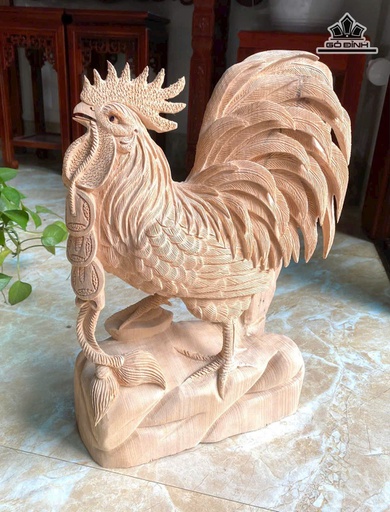 Tượng Gà Trống Gỗ Ngọc Am Cao 48 Ngang 34 Sâu 15 (cm)