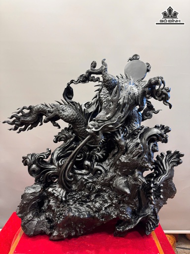 Tượng Nhất Long Gỗ Mun Sừng Cao 65 Ngang 68 Sâu 33 (cm)