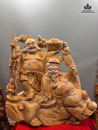 Tượng Song Phúc ( Cụ Phúc Lộc) Gỗ Ngọc Am Cao 75 Ngang 75 Sâu 36 (cm) - 43kg