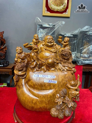 Tượng Phật Di Lặc Ngũ Phúc Gỗ Nu Ngọc Am Cao 58 Ngang 54 Sâu 35 (cm) - 39kg