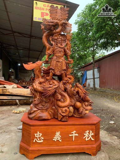 Tượng Quan Vân Trường Hàng Long Gỗ Hương Cao 186 - Cả Kỷ Cao 231 Rộng 110 Sâu 68 (cm)